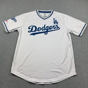 Los Angeles Dodgers Jersey Shirt Mens Large White V-Neck MLB Baseball Stitches